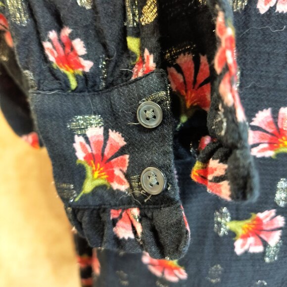 Loft Black Floral Knit Long Sleeve Blouse SP Petite With Sparkles - Picture 7 of 13